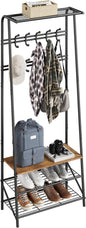 4-in-1 Hall Tree with Shoe Storage Bench & 10 Hooks – Freestanding Entryway Coat Rack, Double Row Hooks, Metal Frame, Rustic Brown Wood – Living Room, Bedroom, Foyer – 60cm Width