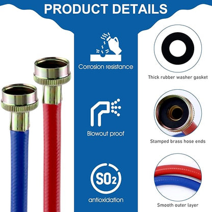 Washer Hoses 4FT,Rubber Washing Machine Hoses 3/4 Washer Machine Hoses 2 packs,Burst Proof Water Supply Lines for Hot and Cold Washer Water Hoses,Universal for All Standard Wash Machines-by MIFLUS