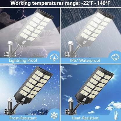 9000W Solar Street Lights Outdoor Dusk to Dawn, 240000LM 7000K IP67 Waterproof Motion Sensor Parking Lot Lights for Garden Pathway, High Efficiency LED Solar Street Lights