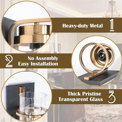Matte Black and Brass Gold Wall Sconces,Modern Indoor Wall Light for Fireplace,Farmhouse Wall Light Fixture for Bathroom,Hallways,(Bulbs not Included)