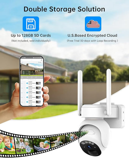 Solar Security Cameras Wireless Outdoor -2K WiFi Cameras for Home Security with Solar/Battery Powered,360° PTZ Solar Camera Outdoor Wireless, 2-Way Audio, Motion Alert, IP66
