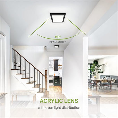 ASD LED 7" Square Flush Mount Light | 15W 1100LM 3000-5000K 120V | 3CCT, Dimmable, Ultra Slim, ETL Listed | Thin Surface Lamp, Bedroom Ceiling Lighting | Black, 12 Pack