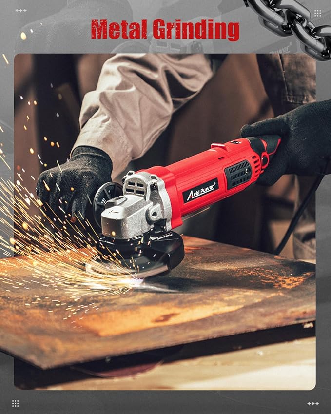 AVID POWER Angle Grinder 4-1/2 Inch 8.0 Amp 1000W Electric Grinder Tool 7-Variable-Speed Metal Grinder, 11,500 RPM, Paddle Switch with Lock-on Button, Cutting & Grinding Wheels and Side Handle