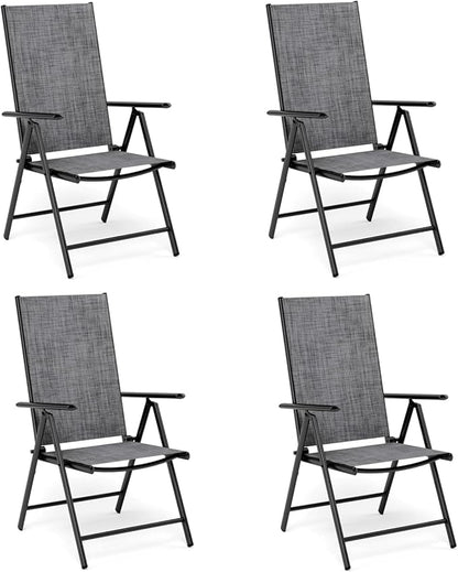 MFSTUDIO Patio Folding Chairs Set of 4, Outdoor Patio Dining Chairs, Portable Grey Sling Patio Chairs, 7 Levels Adjustable Sling Back Chairs for Backyard Lawn Garden