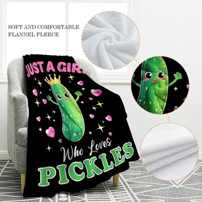 Jekeno Cucumber Pickle Blanket Just A Girl Who Loves Pickles Gifts for Women Men KidsGirls Boys Mom Wife Friends Birthday Christmas Home Bedroom Decor Colorful Vegetables Fruit Blanket 60"x80"