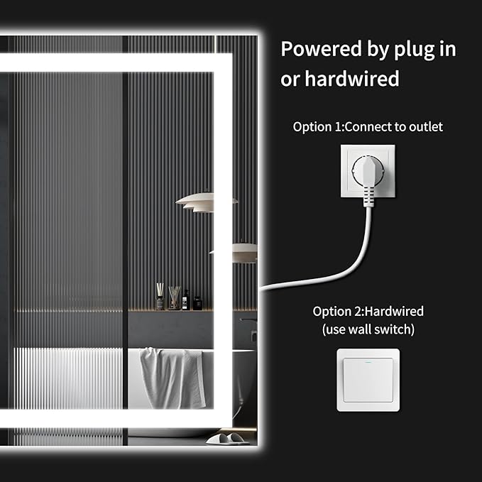 LED Bathroom Mirrors 36"x40" Bathroom Mirror with Lights for Wall, Backlit + Front Lit, 3 Colors, Anti-Fog, Dimmable Brightness for Vanity,Bathroom, Entryway, Living Room