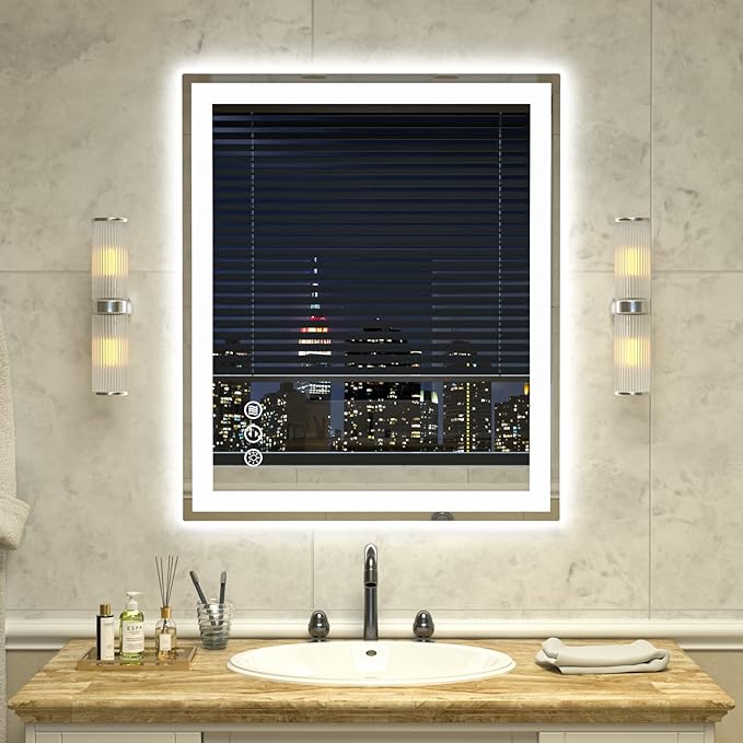 36"x 30" LED Bathroom Mirror with Lights, Smart Dimmable Vanity Mirrors for Wall, Anti-Fog, Dimmable, Backlit + Front Lit, Memory Shatterproof Smart Mirror for Bathroom (Horizontal/Vertical)