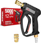 YAMATIC Short Pressure Washer Gun with Swivel, 5000 PSI Power Washer Wand Stubby Trigger Handle with 3/8" Plug & M22-14mm Male Inlet, 1/4" Quick Connect Outlet for Foam Cannon Car Wash