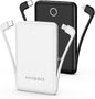 10000mAh Mini Portable Charger with Built in Cable, Pocket Size Power Bank Travel External Battery Pack for Phone, 3 Output USB Type C Cord Clutch Compatible with iPhone, Samsung, 2 Pack Black & White