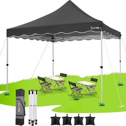 HOTEEL 10x10 Pop Up Canopy, Easy Setup Party Tent with Carry Bag, Weight Bag, Outdoor Portable Event Shelter for Backyard, Market, Black