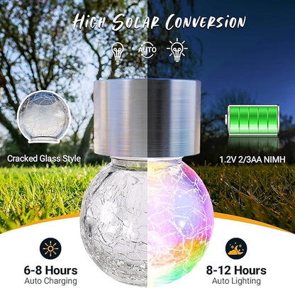 GIGALUMI Solar Lights Outdoor Waterproof, 16 Pack Solar Hanging Lights Garden Decor, Gifts for Women, Solar Outdoor Lantern Waterproof Cracked Glass for Yard, Fence, Tree(Color Changing)