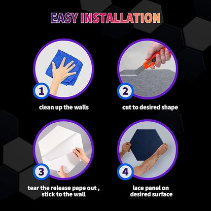 Mollywell Hexagon Acoustic Panels 14x12 - Reduce Echo & Reverb, Noise Blocking Wall Tiles for Home Office & Recording Studio, Silver Gray Sound Absorbing Panels