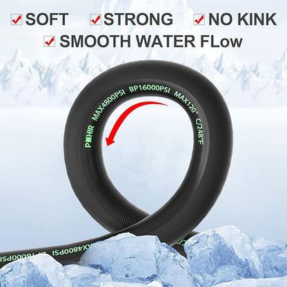POHIR Pressure Washer Whip Hose 5FT, Reel Connector 248°F Hot/Cold Water Jumper Hose 3/8" with Quick Connect Adapter, Industry Grade Steel Wire Braided & Synthetic Rubber Jacket 4800 PSI