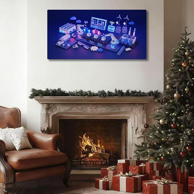 Wibinuki Wall Art Wall Decor Wall Paintings Industrial IoT and internet of things smart automion D for Living Room Bedroom Bathroom Home Decor Can Be Hung Directly 20"x 40"