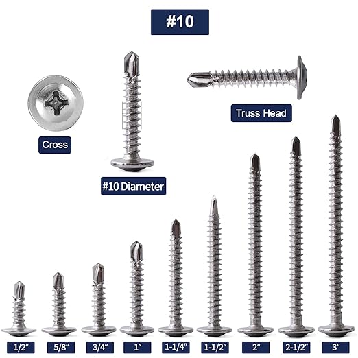 #10 x 2 Sheet Metal Screws 500PCS 410 Stainless Steel Truss Head Fast Self Tapping Screws by SG TZH