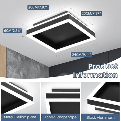 Square LED Flush Mount Ceiling Light, 5500K Cold White Black Modern Ceiling Light Fixture,Minimalist Close to Ceiling Lamp for Hallway Entryway Bedroom Kitchen Laundry Room (9.5 in)