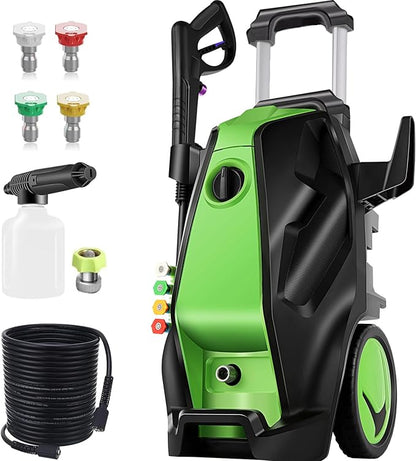 5000PSI 4.0GPM Heavy Duty Power Cleaner with 33 FT Extension Hose, 4 Quick Connect Nozzles and Foam Cannon for Cars/Fences/Driveways/Patios/Home Cleaning, Green