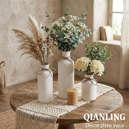 White Ceramic Vase Set - 3 Small Vases, Minimalist Decor Boho Vases, Modern Farmhouse Home Décor Accents, Living Room Centerpieces for Home Décor Room,Entryway, Bookshelf, Mantel, Shelf Décor