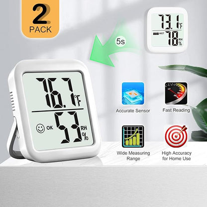 Antonki 2 Pack Room Thermometer for Home, Hygrometer Indoor Humidity Meter Gauge, Digital Temperature and Humidity Monitor Sensor for House, Terrarium, Incubator, Greenhouse - Battery Included