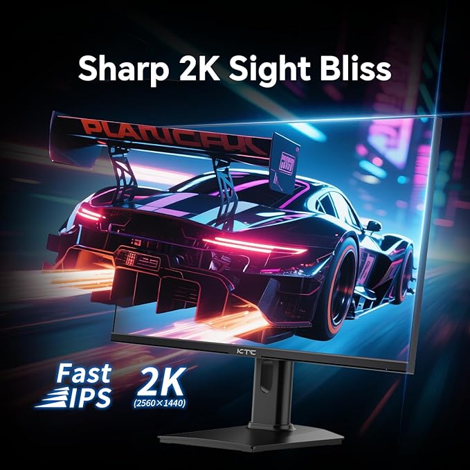 KTC 24 inch Gaming Monitor QHD 180Hz, Fast IPS 1440p Computer Monitor, Up to 185Hz, 1ms, G-Sync/FreeSync, HDR400, Height Adjustable, 2 x HDMI, 1 x DP H24T7