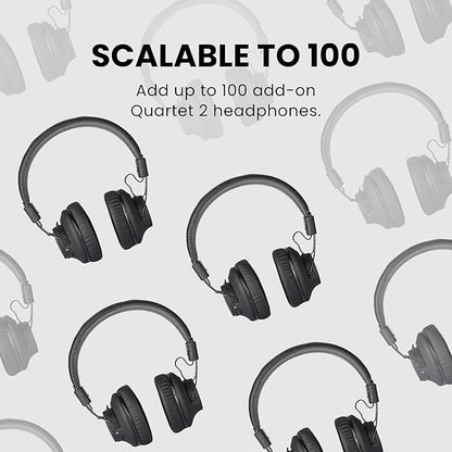 Avantree Quartet 2 - Wireless Group Listening Headphones & Transmitter for TV, Church, Classroom, Silent Discos, Plug & Play, 2.4GHz Expandable Multi-Headphone System with Low Latency & Clear Voice