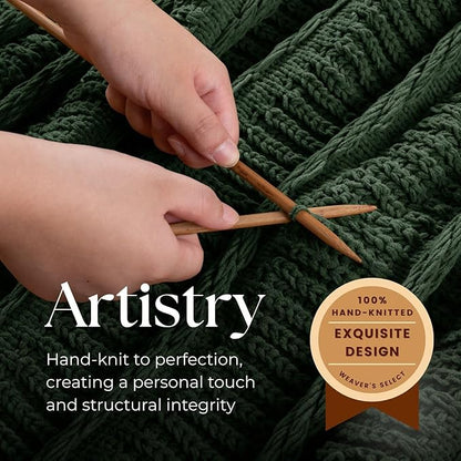 Boho Knitted Chenille Blanket with Tassels - Lightweight & Soft All-Season Throw - 3D Classic Pattern for Living Room Bedroom Couch, Imperial Green, Throw 50"x60"