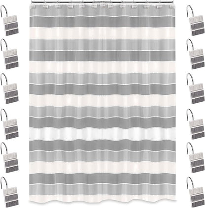Zahari Home 13pc Modern Line Shower Curtain Set - Gray Luxury Contemporary Shower Curtains with Unique Design & 12 Hooks