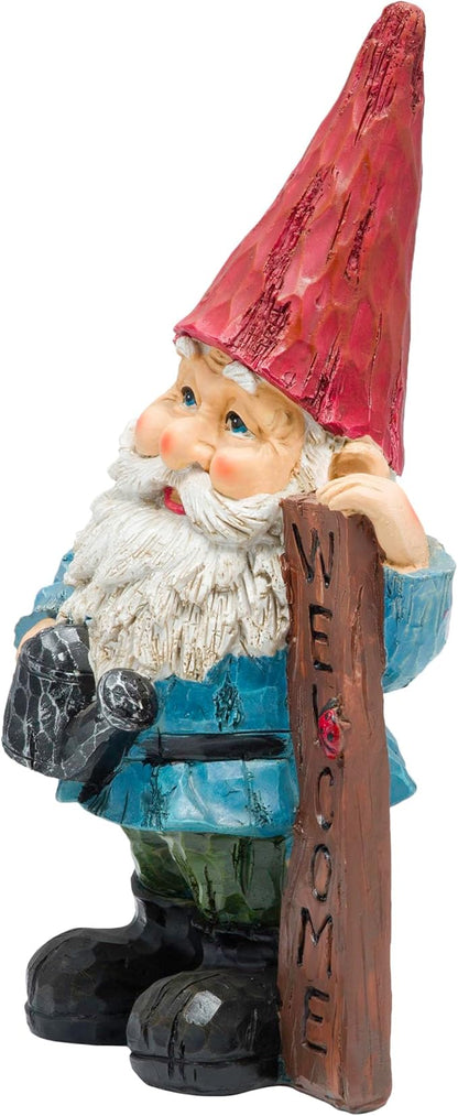 Alpine Corporation 12" Tall Welcome Outdoor Garden Gnome Yard Statue Decoration