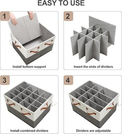 Shoe Organizer for Closet 2 Pack, Foldable Shoe Box with Adjustable Dividers and Clear Cover, Space Saving Shoe Storage Organizer Cabinet with Reinforced Handles, Fits 32 Pairs TP12WG