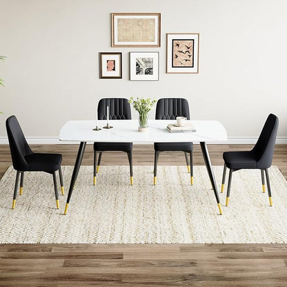 White Dining Table Set for 4, 62'' Dining Table Set for 4, Sintered Stone Dining Room Sets for 4, Easy to Assemble