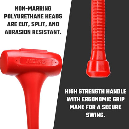 NEIKO 02884B 9 Lb Dead Blow Hammer, 30” Long, Red, Unibody Molded, Ergonomic Textured Handle, Spark and Rebound Resistant, One Piece Steel Core, 3 Inch Head
