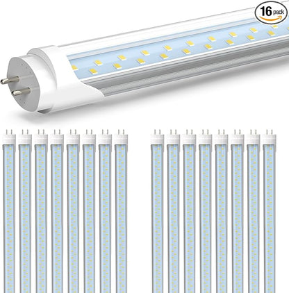 JESLED T8 LED 4FT Type A+B Light Bulbs, 24W(65W Equivalent), 3000LM, 5000K Dalight, Plug and Play or Ballast Bypass, 4 Foot LED Fluorescent Tube Replacement, ETL Listed, Dual-Ended, Clear(16-Pack)