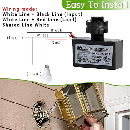 2-Pack 105V-130V AC Photocell Light Sensors，Automatic Dusk-to-Dawn Illumination Switches - Weatherproof，Fit for Outdoor Lighting， Photoelectric Controls with Sunrise & Sunset Detection