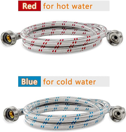 【UPGRADE】4FT Washing Machine Hoses with 90 Degree Elbow Premium Stainless Steel Burst Proof (cost-effective 2 pack) Red and Blue Striped Water Connection Inlet Supply Lines by Cenipar