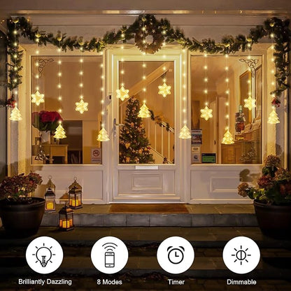 BLOOMWIN Christmas Window Lights Indoor - 2M 160 LED Christmas Window Decorations, Snowflake Curtain Hanging Fairy String Icicle Lights for Xmas Noel Bedroom Holiday Home Outdoor, Warm White USB