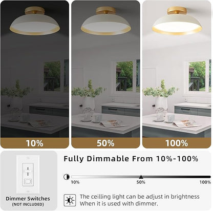 OKELI LED Flush Mount Ceiling Light Fixture, 24W Dimmable 5CCT Modern White Gold Ceiling Light, 11.8 Inch Close to Ceiling Lighting for Bedroom Kitchen Living Room Hallway