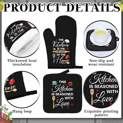 Fourluoo 10 Pcs Farmhouse Kitchen Decor and Accessories Set 4 Kitchen Towels 2 Pot Holders 2 Oven Mitts 2 Rugs for Cooking Baking Mom Housewarming Gifts(Bright Color, Novel Style)