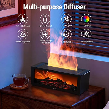 Aixiqee Yellow Fireplace Diffuser, Flame Fireplace Aroma Diffuser for Essential Oils, Colorful Aromatherapy Fireplace Humidifier with Remote Control & Timer