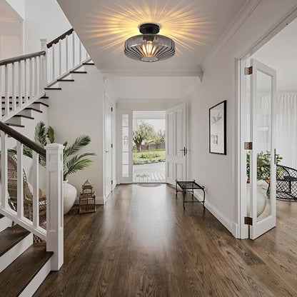 Semi Flush Mount Ceiling Light, 11.8 Inch Smoke Grey Glass Ceiling Light Fixture, Farmhouse Hallway Lighting Fixtures for Kitchen, Foyer, Bedroom, Bathroom, Dining room, E26 Base (Bulb Not Included)