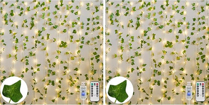 suddus Vines with Light for Bedroom, 200 LED Fairy Lights with Vines, Ivy Curtain Lights for Dorm, Wedding, Party, Wall, Indoor, Outdoor Decor, 6.5ft x 6.5ft（2 Pack