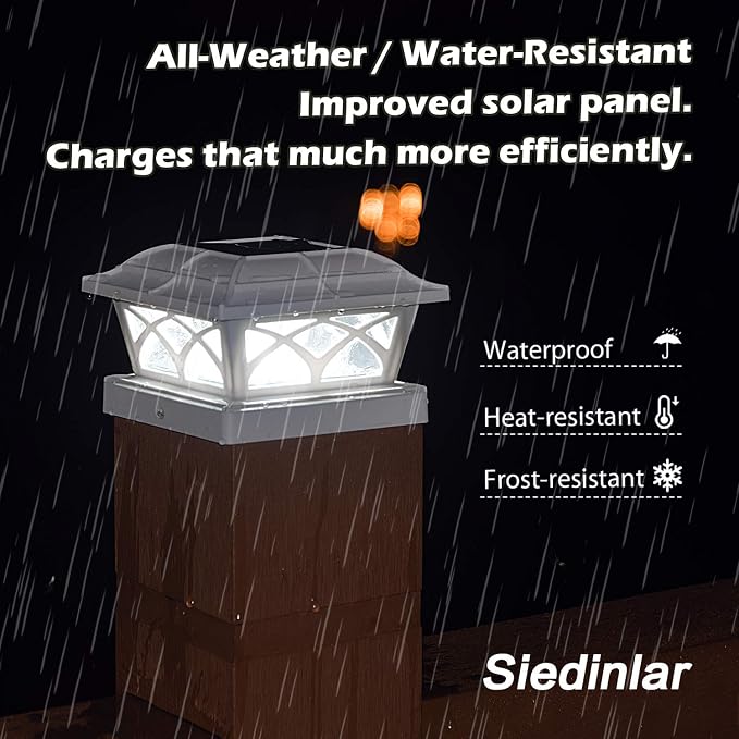 SIEDiNLAR Solar Post Cap Lights Outdoor Glass 2 Color Modes 8 LEDs for 4x4 5x5 6x6 Wooden Vinyl Posts Fence Deck Patio Decoration Warm White & Cool White Lighting White (10 Pack)