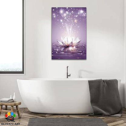 Zen Canvas Wall Art, White Lotus Flower Bloom in Water Picture, Zen Blue Flower Painting, Modern Framed Spiritual Home Artwork for Yoga Spa Meditation Spiritual Room Living Room Office 28x40 inch