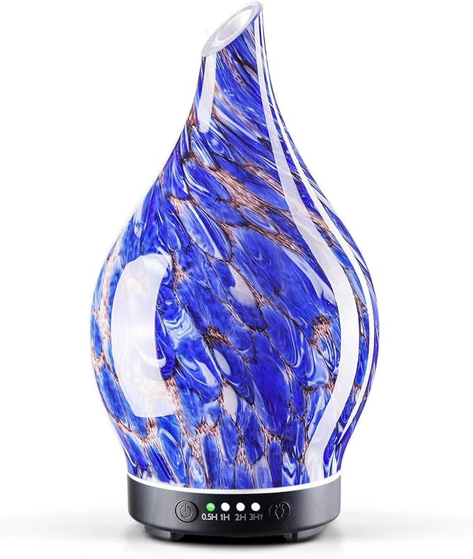 Porseme 150ml Essential Oil Diffuser Glass Color Changing Aroma Air Diffusers Aromatherapy Ultrasonic Cool Mist Humidifier 6 Running Hours Waterless Auto-Off for Sleeping Yoga Office Spa (Deep Blue)
