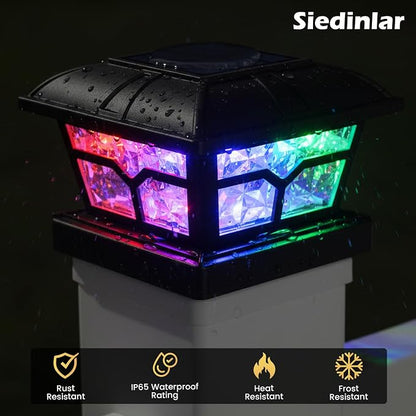 SIEDiNLAR Solar Post Cap Lights Outdoor 2 Color Modes for 4x4 5x5 6x6 Wooden Vinyl Posts Fence Deck Patio Decoration RGB Color Changing/Warm White Lighting Black (6 Pack)