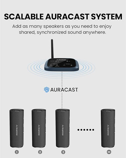 Avantree Harmony A1 – Auracast Multi-Room Wireless Speaker with 100 m Coverage, 3 EQ Stereo Sound, Expandable System, Easy Setup, Bluetooth/Opt/AUX Input for Music, Parties & House Gatherings