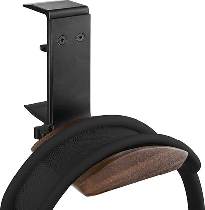 GEEKRIA Wooden Headphones Stand Compatible with Apple AirPods Max, Sony WH-1000XM6 Headphone Hook, Earphones Hanger Mount, Dual-Purpose Aluminum Headset Desktop Clip with Walnut Holder