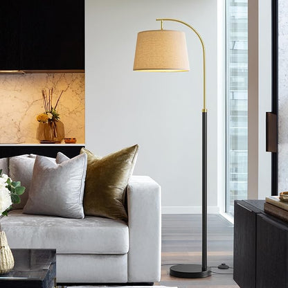 62.5" Floor Lamps for Living Room with Foot Switch Arc Tall Standing Lamp for Bedroom Mid Century Modern Corner Gold Black Floor Lamps for Office Nursery Industrial Reading Light Room Lamp