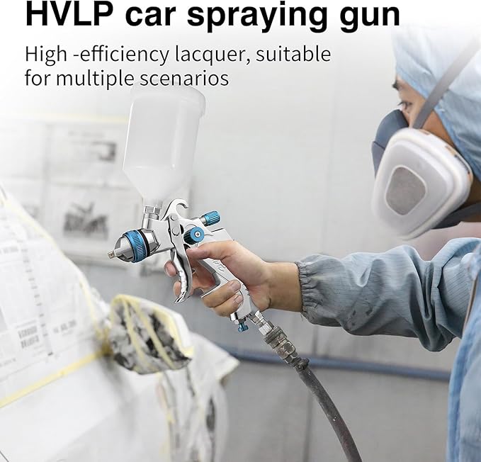 HVLP Spray Gun Kit with 1.4/1.7/2.0/2.5mm Nozzles, Professional Car Paint Spray Gun Wall Repair Furniture Refinishing Painting Gun, Gravity Feed Paint Sprayer Gun (Blue-1.4/1.7/2.0/2.5mm)