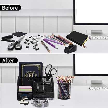 Black Desk Organizers and Accessories,12pcs Office Supplies Set With Pen Holder, Tape Holder, Stapler, Scissors, Ruler, Staple Remover for Office & Study Room, Gift for Coworker