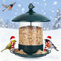 Metal Bird Feeders for Outdoors Hanging, Weather Resistant Wild Bird Feeder with 360 Degree Feeding Tray, Green
